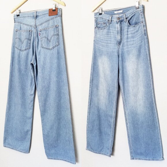 Levi’s Premium High Loose Wide Leg Denim Jeans 28 Let’s Stay In Hemp Blend $108 - Picture 5 of 16